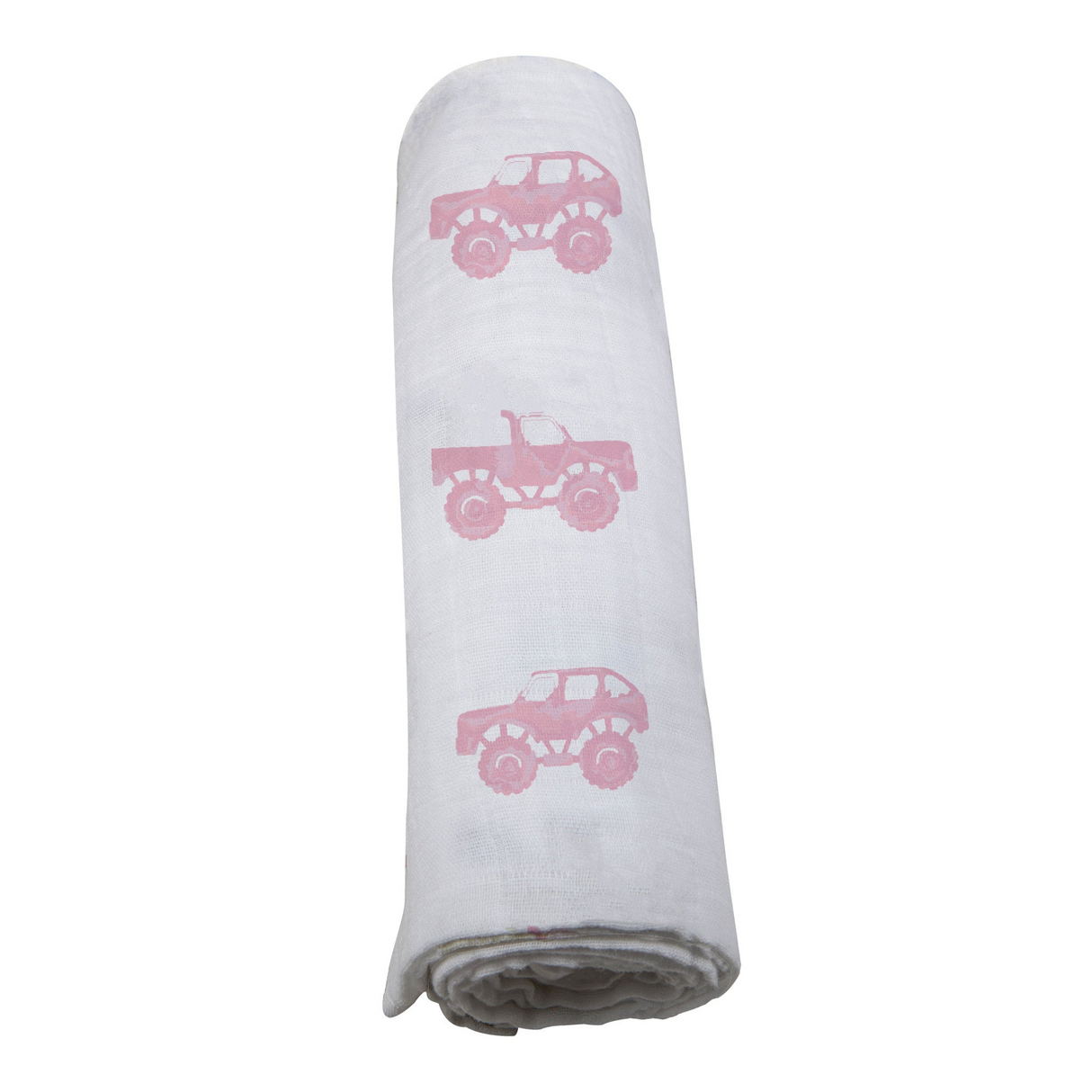 Pink Monster Trucks Bamboo Muslin Swaddle