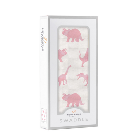 Pink Dinosaurs Bamboo Muslin Swaddle