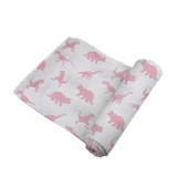 Pink Dinosaurs Bamboo Muslin Swaddle