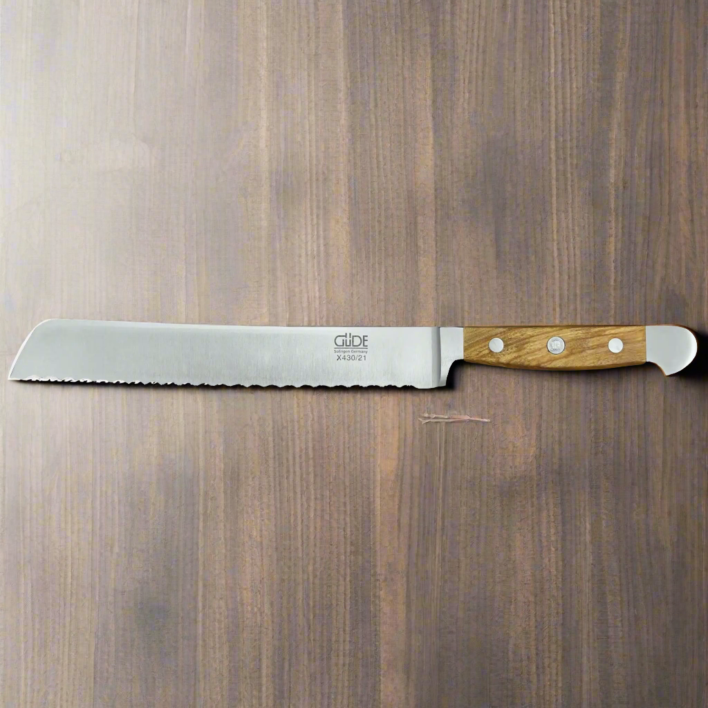 ALPHA OLIVE | Bread Knife 8" Blade | Hand Forged / Olive wood handle