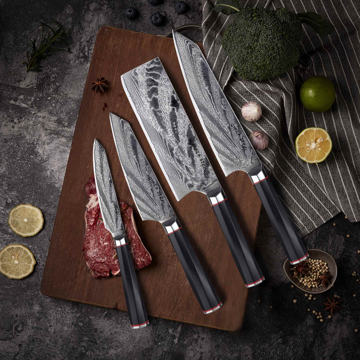 KATANA FIVE | Essential 5 pcs Knife set | 4 Knives with Magnetic Wood Block