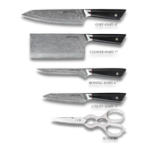 HAGAKURE SIX | Essential 6 pcs Knife set | 4 Knives, 1 Shears with Wood Block