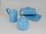 Butter Dish, Sugar Bowl, Milk Jug Set Sky Blue Glaze