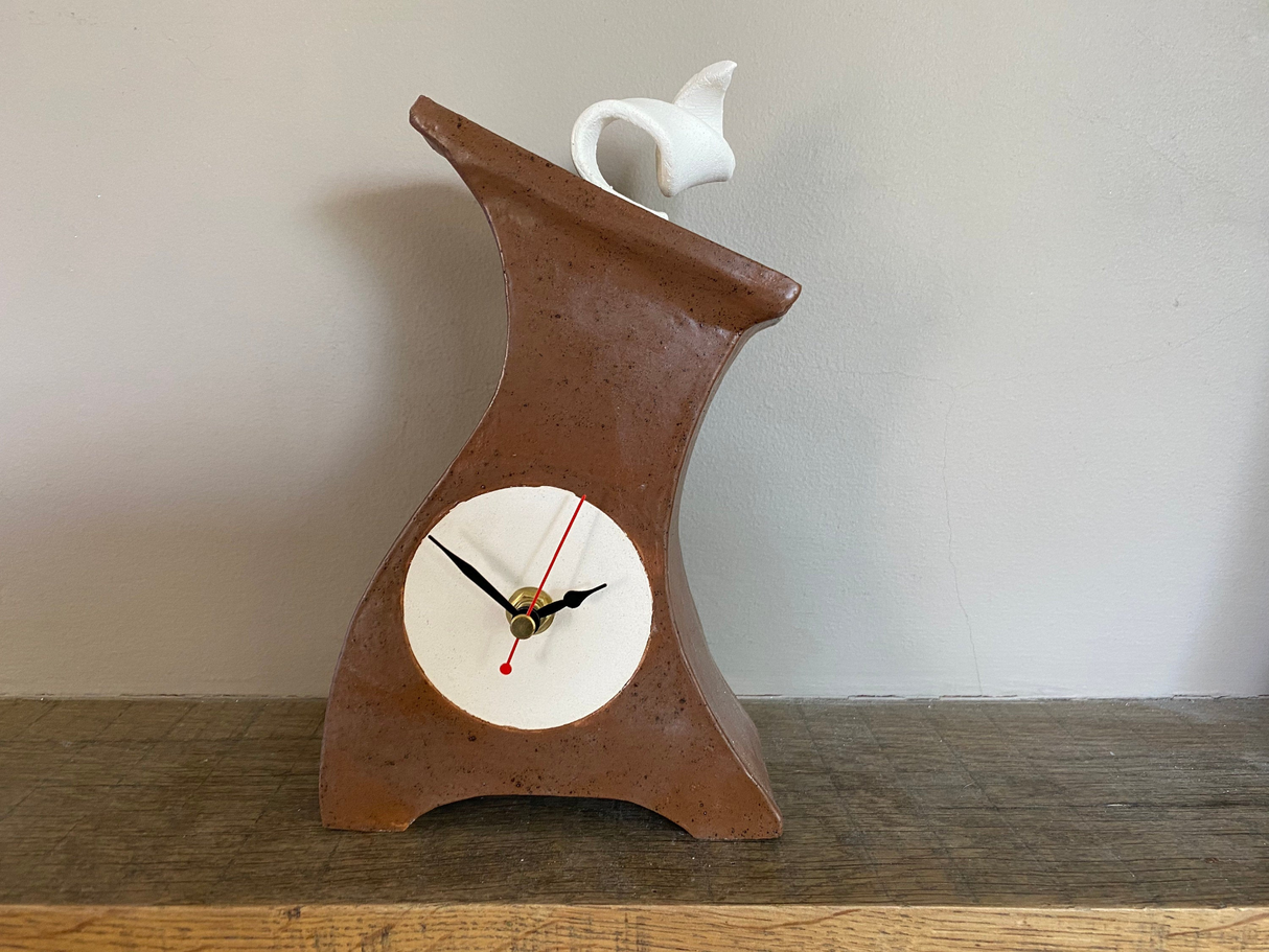 Ceramic Mantel Clock - Leather Brown