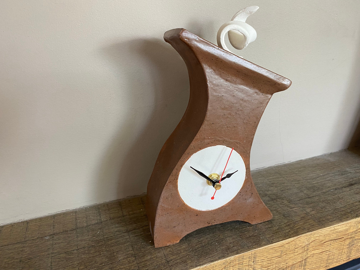 Ceramic Mantel Clock - Leather Brown