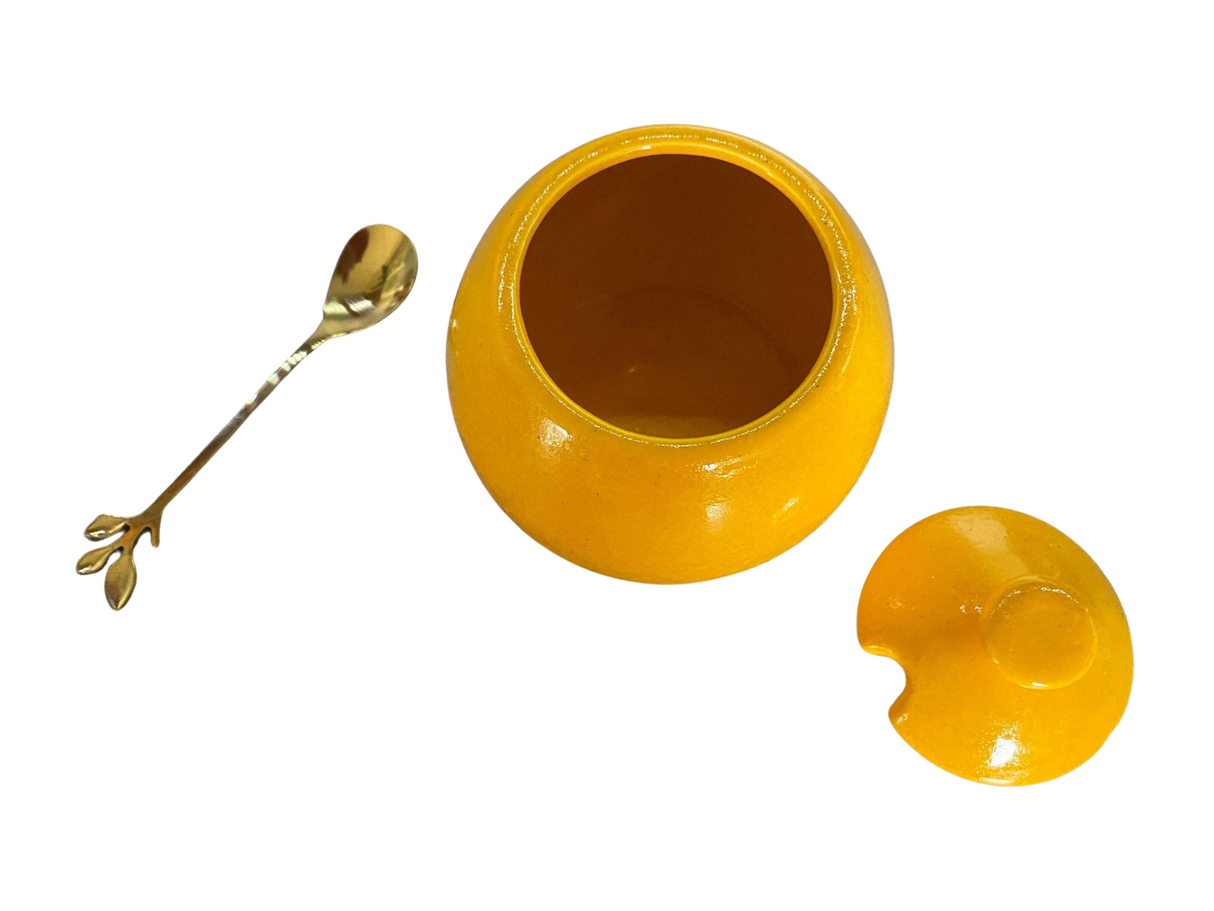 Sugar Bowl with Spoon - Yellow Glaze