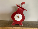 Quirky Round Ceramic Clock for Desk, Shelf, Mantel, Table speckled red glaze