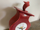 Quirky Round Ceramic Clock for Desk, Shelf, Mantel, Table speckled red glaze