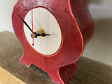 Quirky Round Ceramic Clock for Desk, Shelf, Mantel, Table speckled red glaze