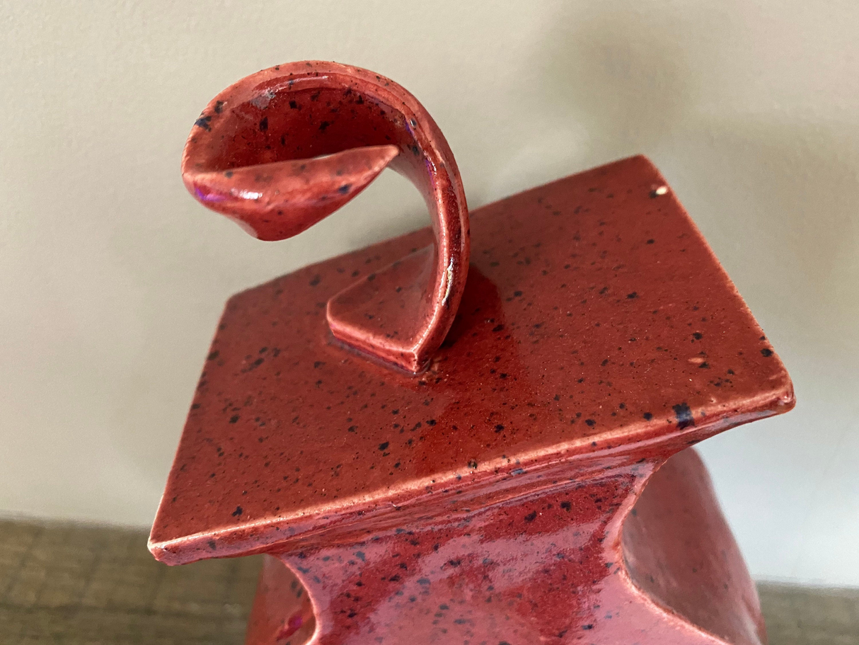 Quirky Round Ceramic Clock for Desk, Shelf, Mantel, Table speckled red glaze