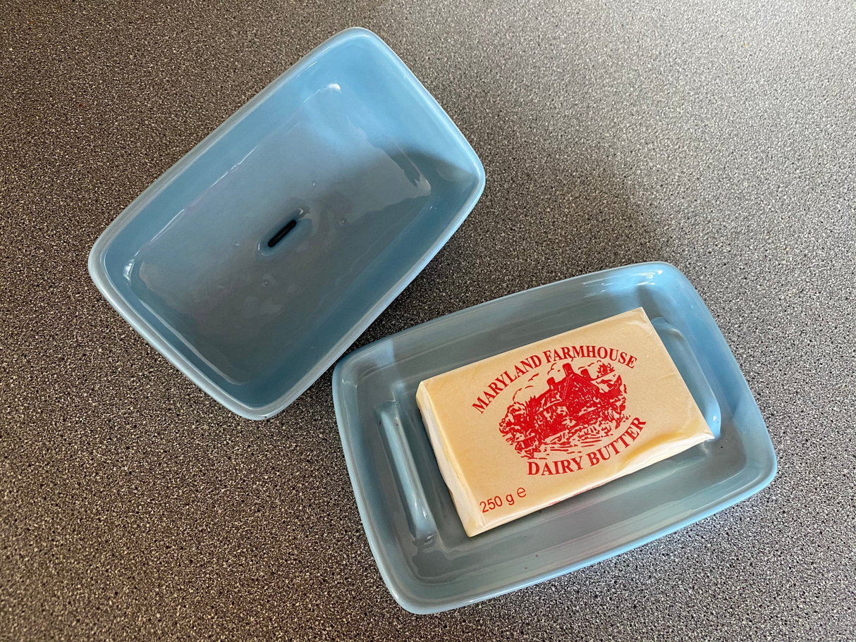 Pottery Butter Dish with Ice Blue Glaze