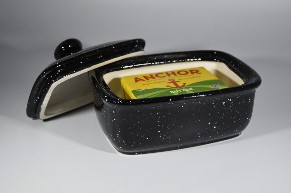 Butter Dish with Lid - Black Speckle Glaze