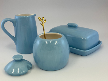 Butter Dish, Sugar Bowl and Cream Jug Set - Powder Blue