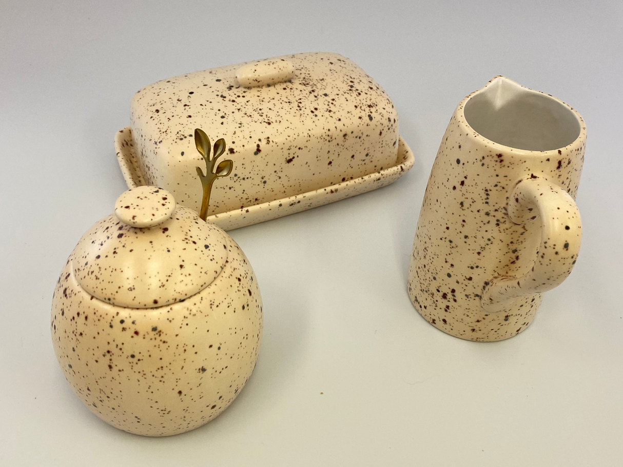 Butter Dish, Sugar Bowl and Milk Jug Set - Speckled Honey