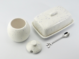 Butter Dish and Sugar Bowl Set - Light Blue Speckled Glaze