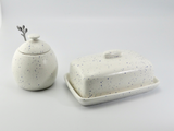 Butter Dish and Sugar Bowl Set - Light Blue Speckled Glaze