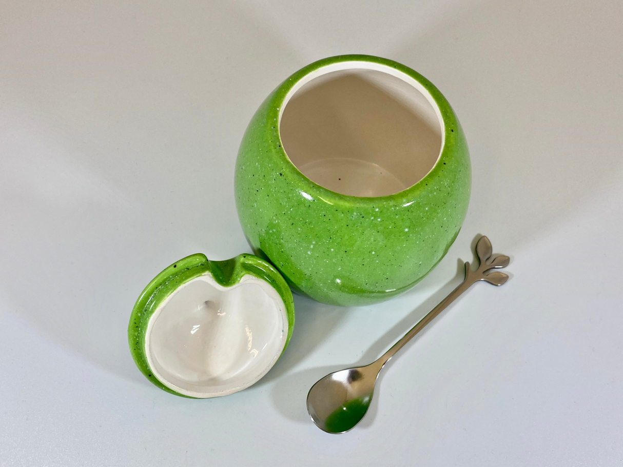 Sugar Bowl with Spoon - Lime Green Glaze