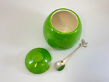 Sugar Bowl with Spoon - Lime Green Glaze