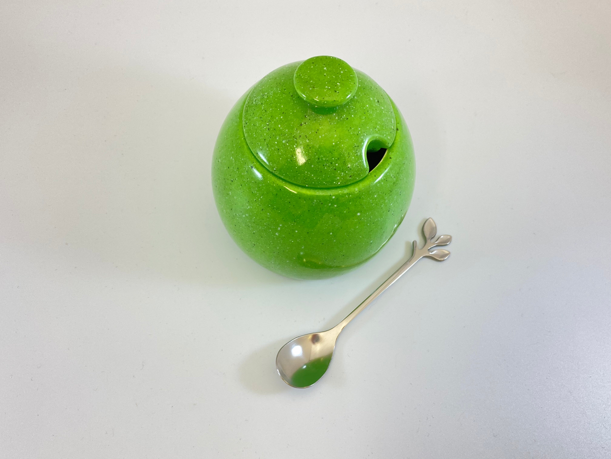 Sugar Bowl with Spoon - Lime Green Glaze