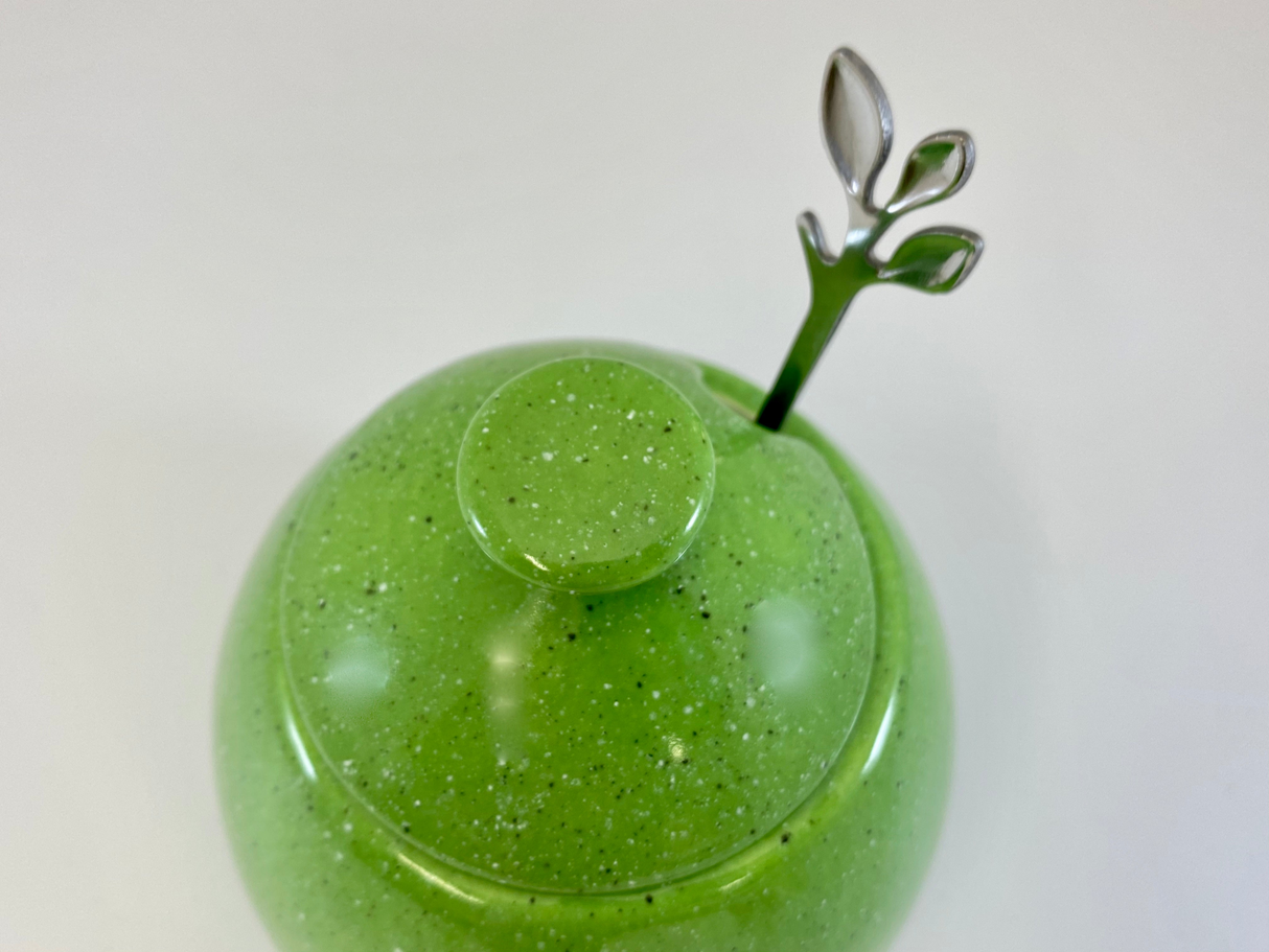 Sugar Bowl with Spoon - Lime Green Glaze