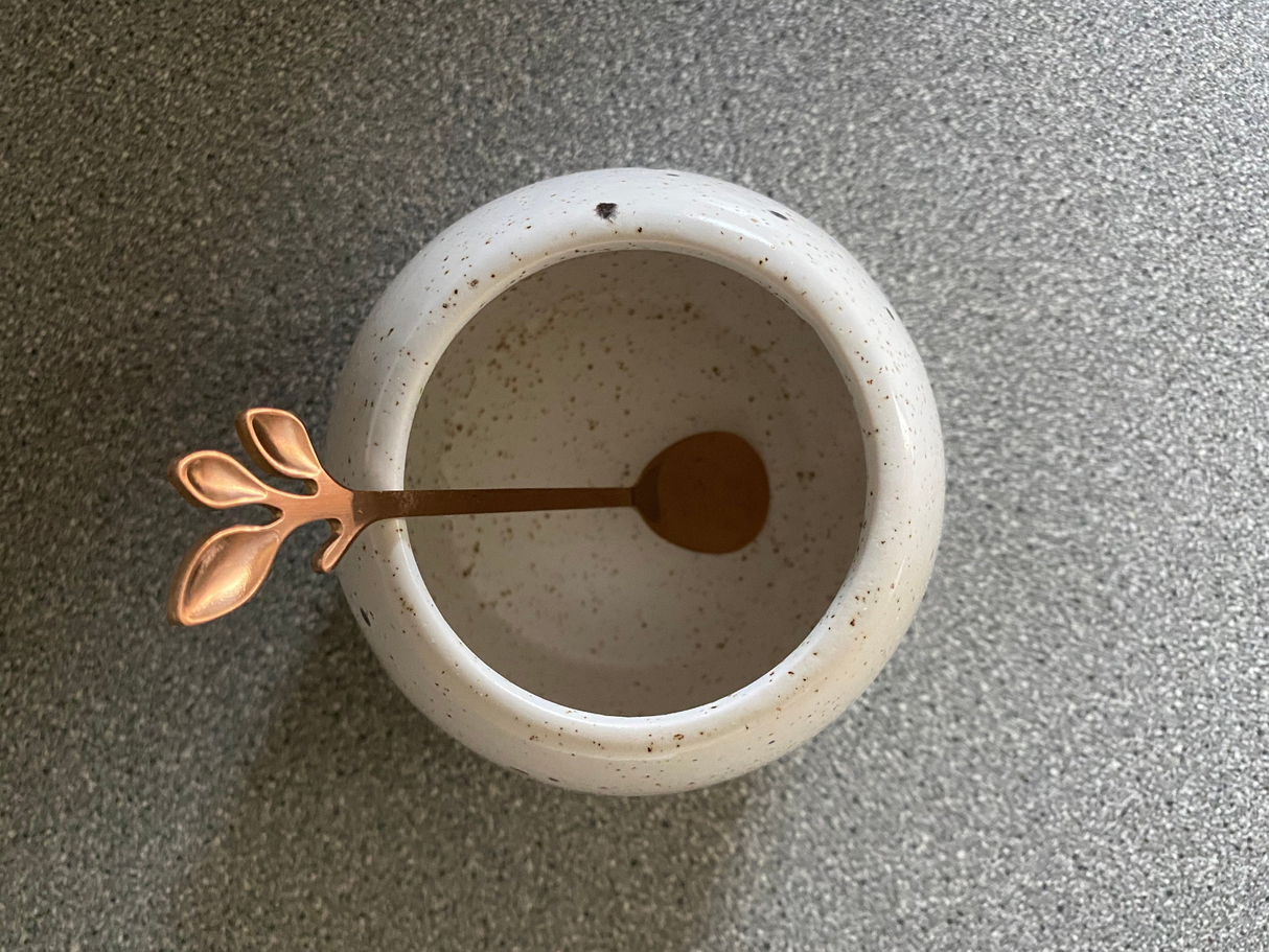 Sugar Bowl with Lid, Jam Pot, Leafy Spoon, Confetti Glaze