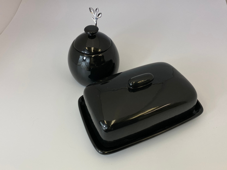 Butter Dish and Sugar Bowl Set - Jet Black Glaze