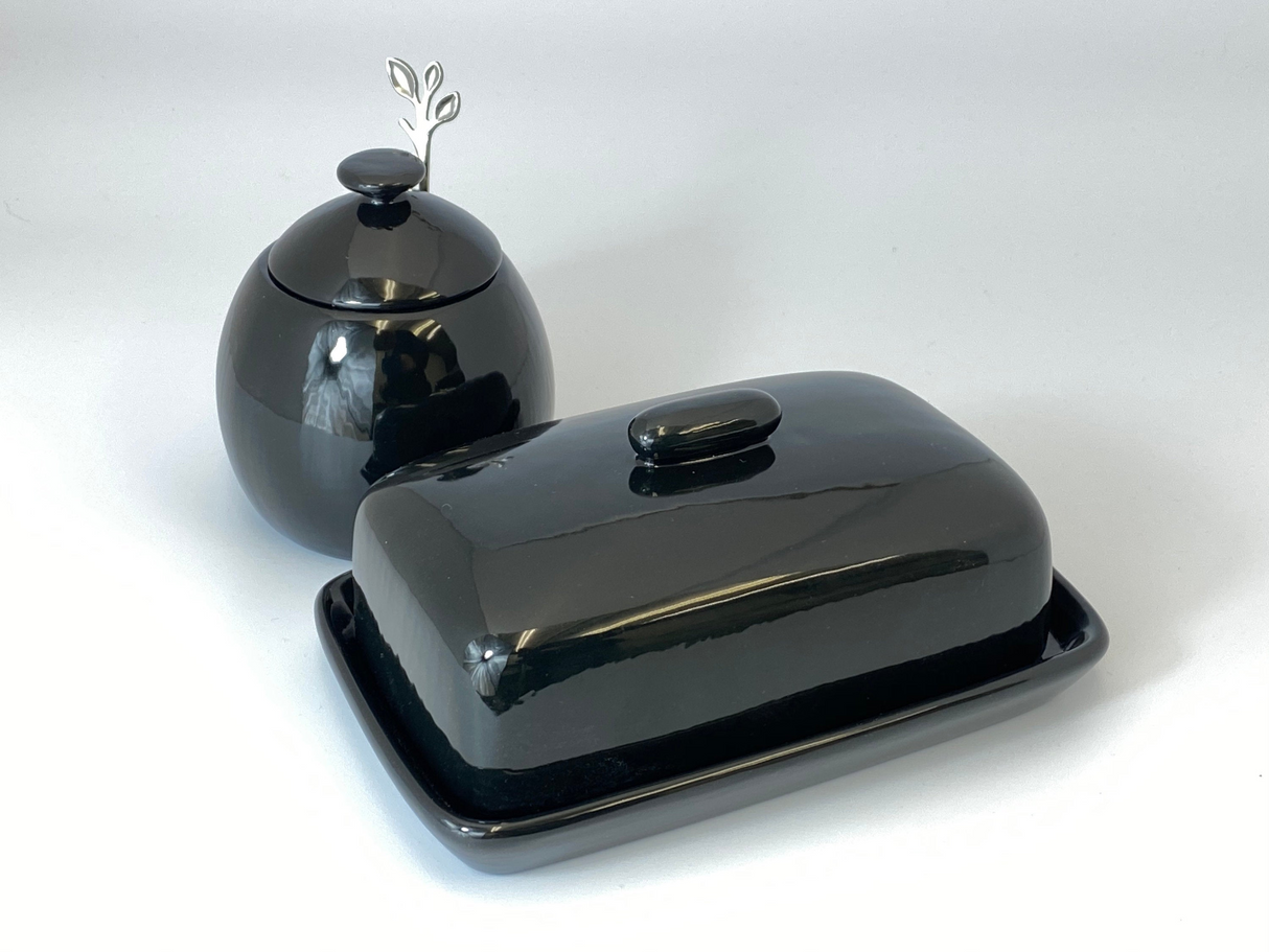 Butter Dish and Sugar Bowl Set - Jet Black Glaze