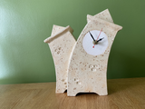 Double Ceramic Mantel Clock - Oatmeal Glaze