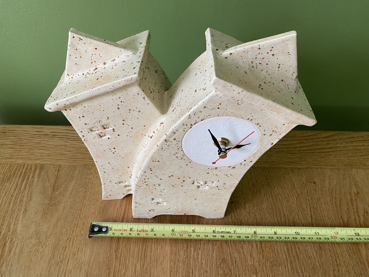 Double Ceramic Mantel Clock - Oatmeal Glaze