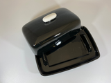 Butter Dish Jet Black Glaze with White Handle