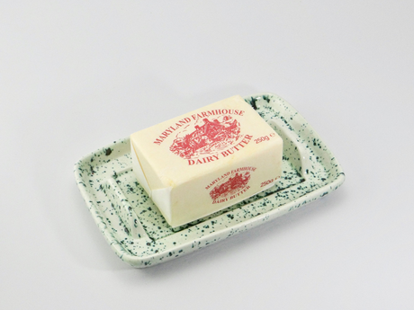 Butter Dish, Speckled Green Glaze