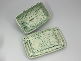 Butter Dish, Sugar Bowl, Milk Jug Set Speckled Green Glaze