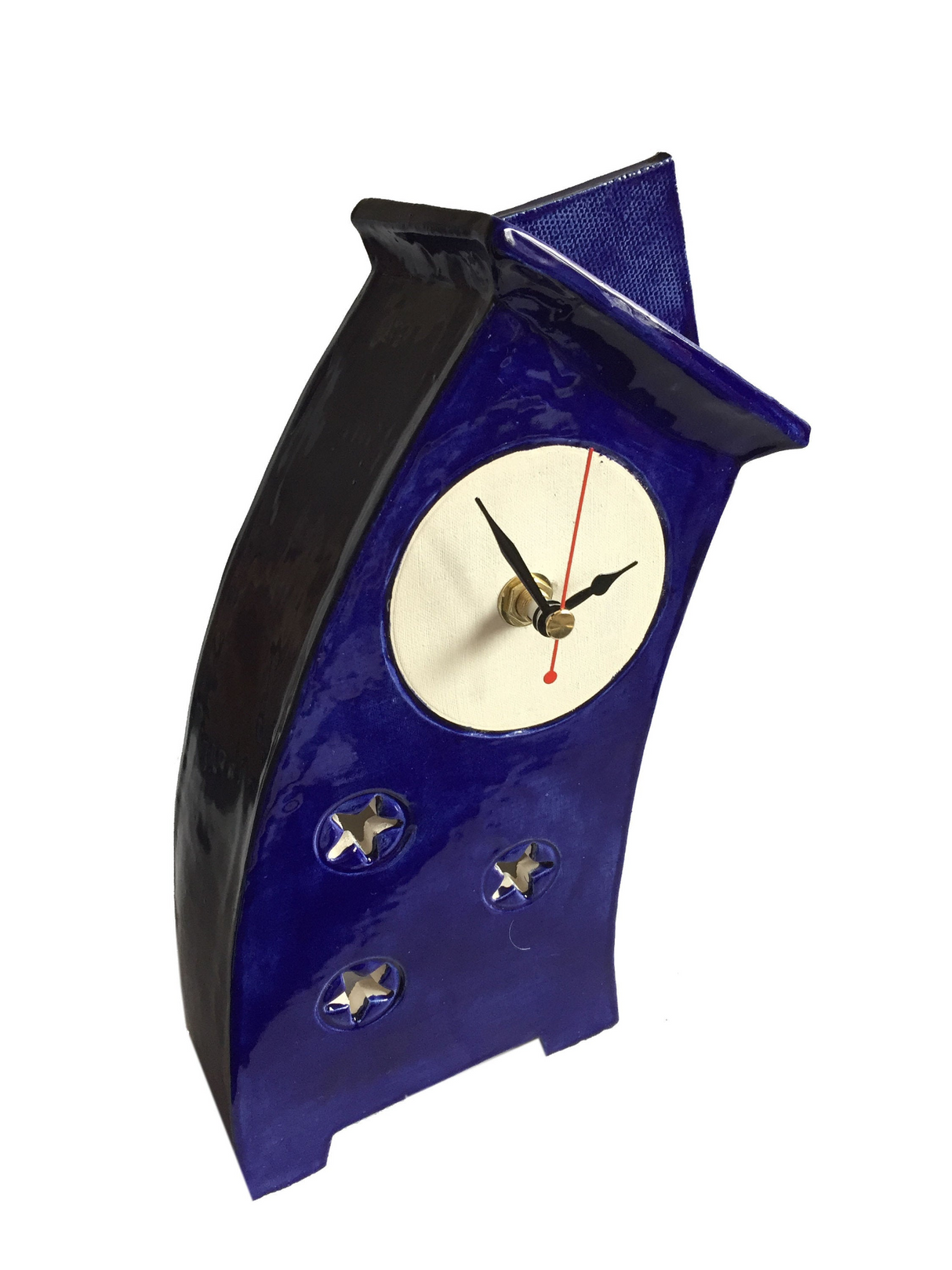 Wonky Ceramic Clock for Desk, Shelf, Mantel, Table royal blue glaze