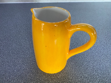 Milk Jug, Creamer, Yellow Speckled Glaze