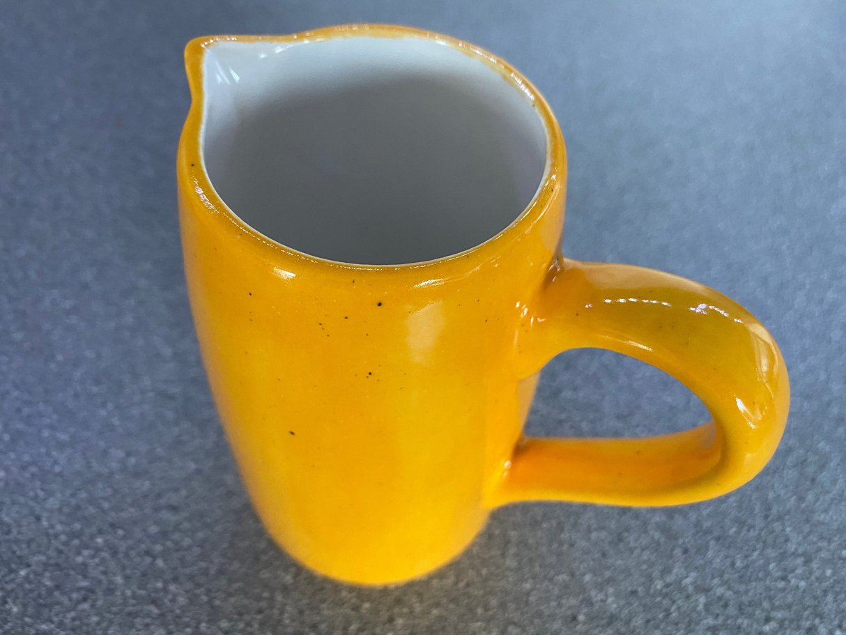 Milk Jug, Creamer, Yellow Speckled Glaze