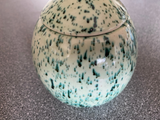 Sugar Bowl with Silver Leafy Spoon Speckled Green Glaze