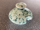 Sugar Bowl with Silver Leafy Spoon Speckled Green Glaze