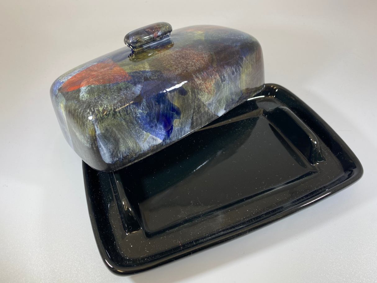 Butter Dish with Abstract Glaze Design