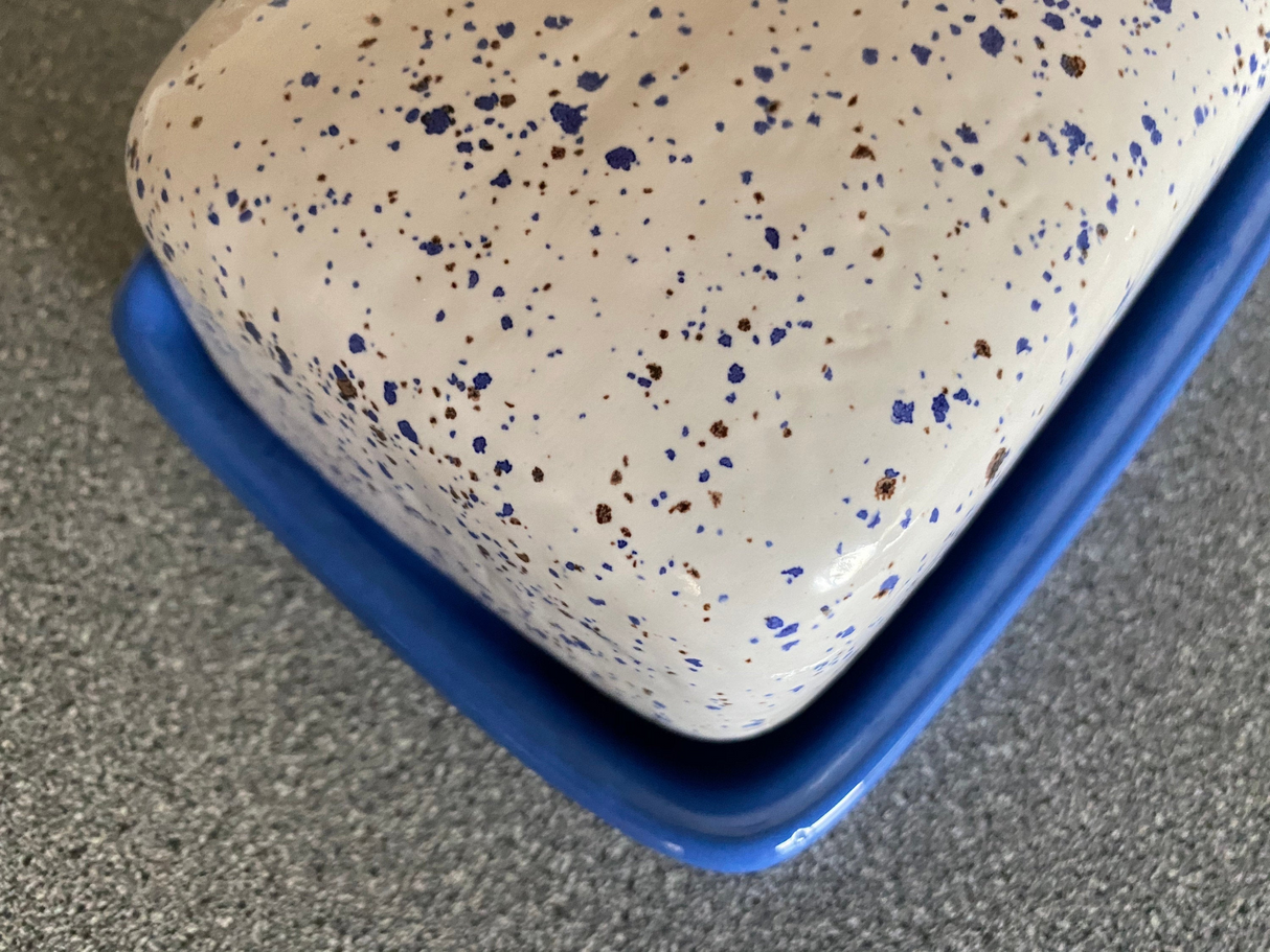 Butter Dish, Speckled Blue with Air Force Blue Dish