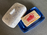 Butter Dish, Speckled Blue with Air Force Blue Dish