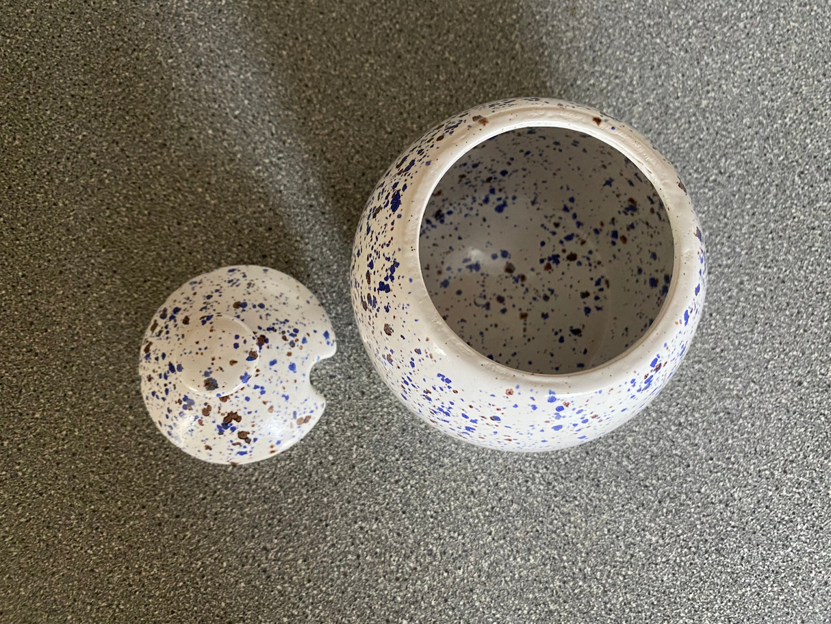 Sugar Bowl with Lid and Spoon in Speckled Blue Glaze