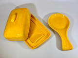 Speckled Yellow Butter Dish and Spoon Rest Set