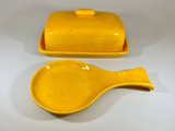 Speckled Yellow Butter Dish and Spoon Rest Set