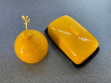 Butter Dish, Sugar Bowl and Milk Jug Set - Speckled Yellow