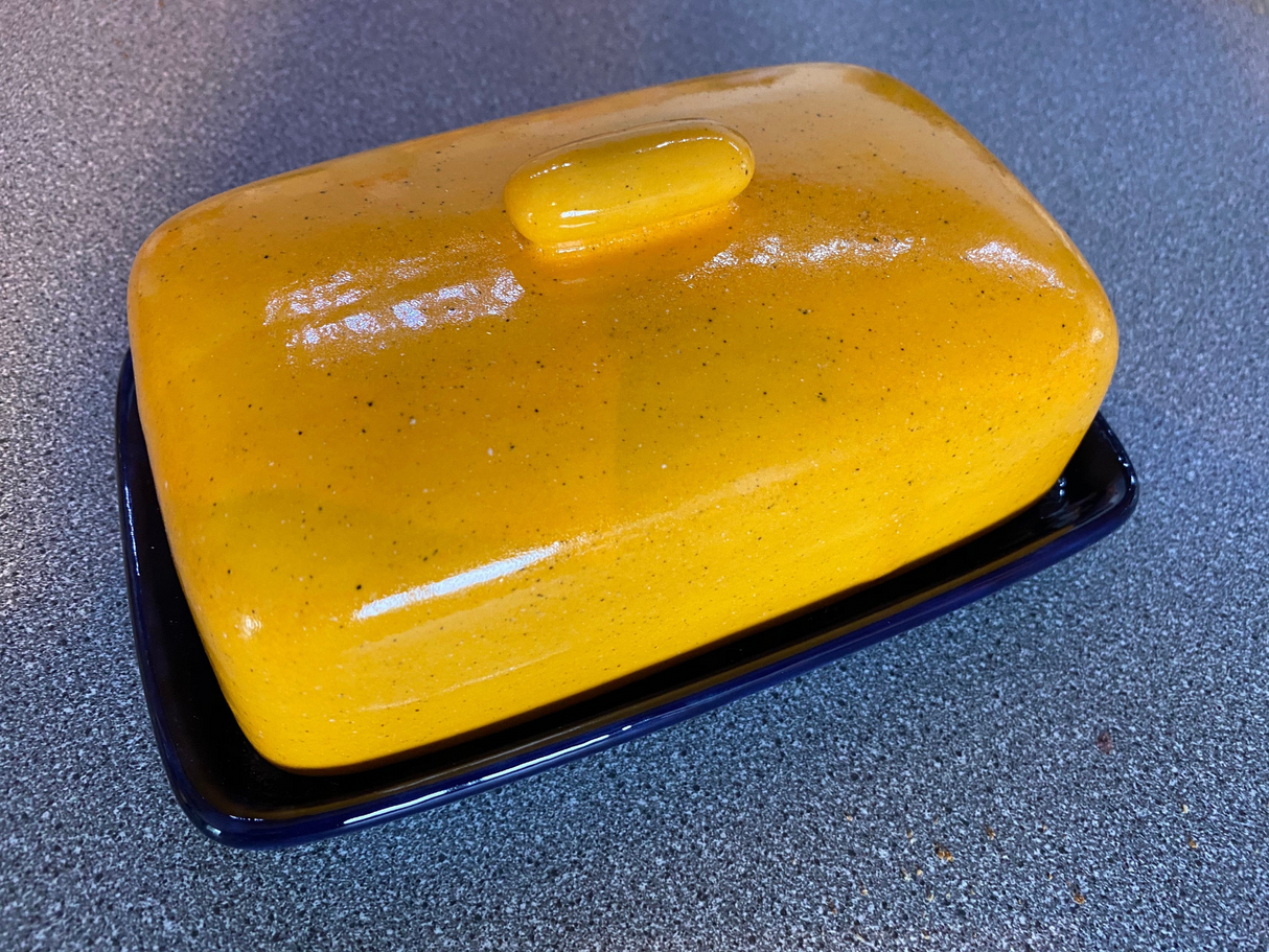 Butter Dish and Sugar Bowl Set - Yellow Speckle Glaze