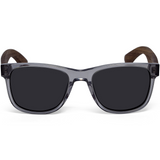 Walnut wood classic style sunglasses with semi-transparent grey frame and black polarized lenses