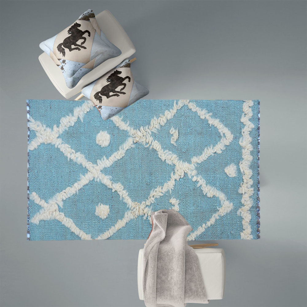 IKAT Greyish Teal Kilim Rug