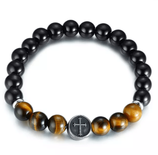 Men Tiger Eye Stone Cross Bracelet