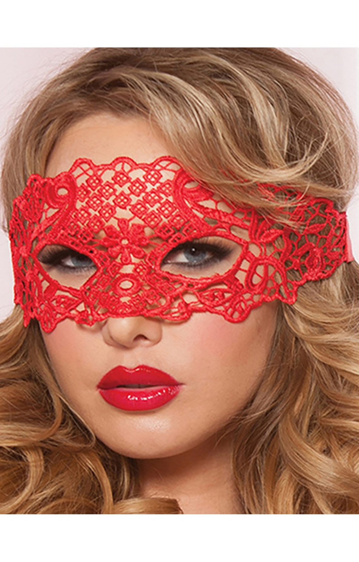 Exotic Red Floral Lace Wrap Around Headpiece Masquerade Mask