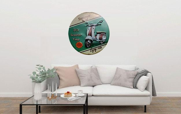 Its Scooter Time Round Embossed Metal Tin Sign Poster